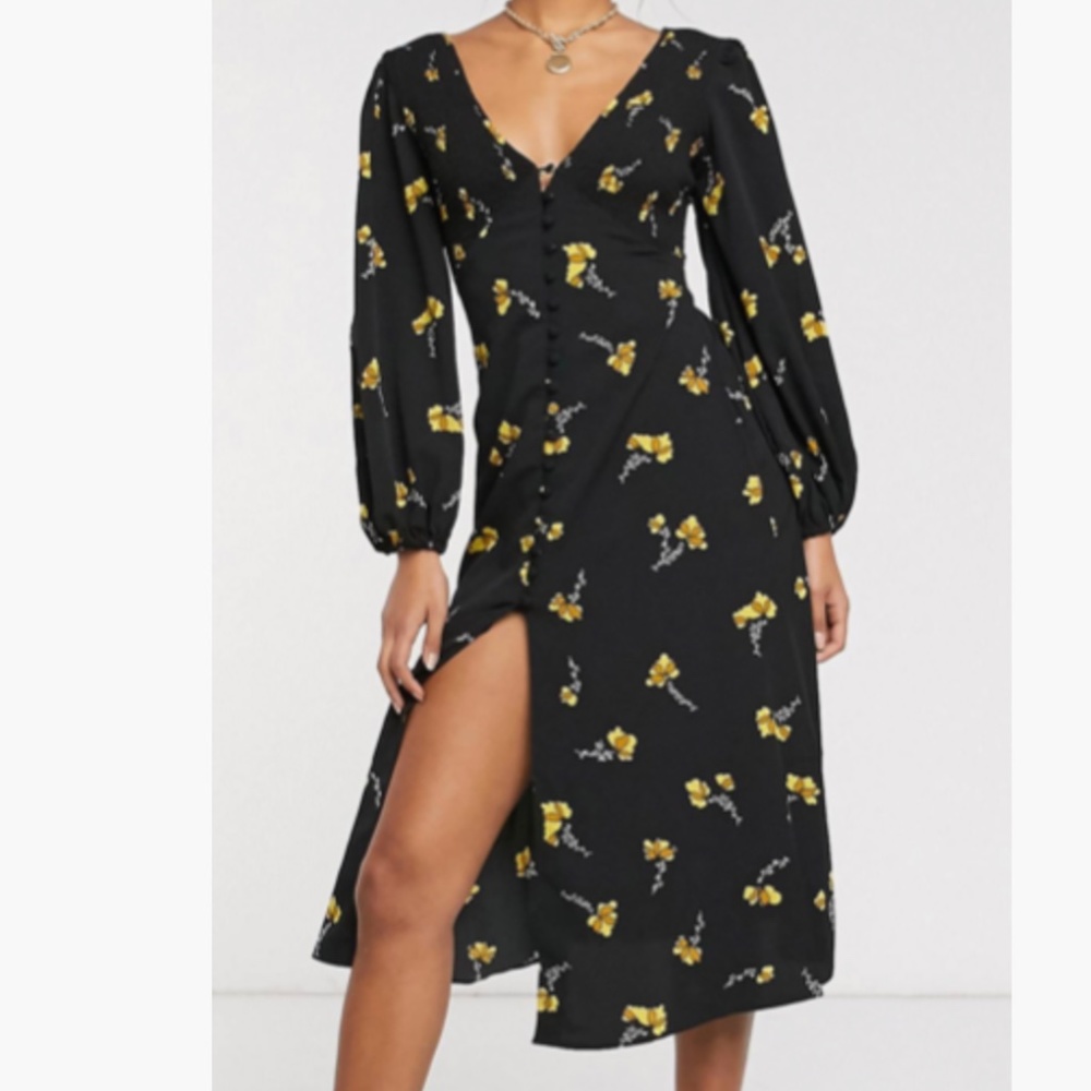 Asos Midi Dress Floral Print button-up design